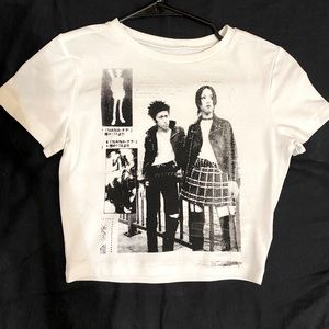 Punk style silk screen printed crop top tee